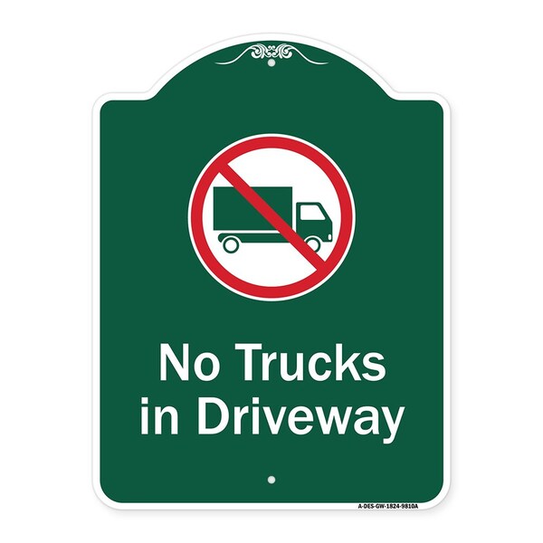 No Trucks In Driveway With Graphic Heavy-Gauge Aluminum Architectural Sign, 24" x 18", GW-1824-9810